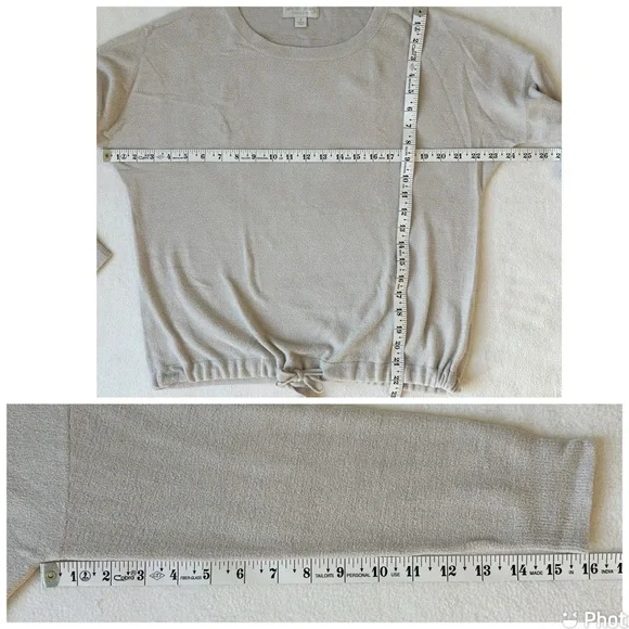 Barefoot Dreams Cozy Chic Ultralite Pullover Lounge Tie Hem Top in Stone, Small - Picture 11 of 16